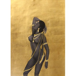 Shamsuddin Tanwri, 20 x 28 Inch, Graphite Gold and Silver Leaf on Paper, Figurative Painting, AC-SUT-031